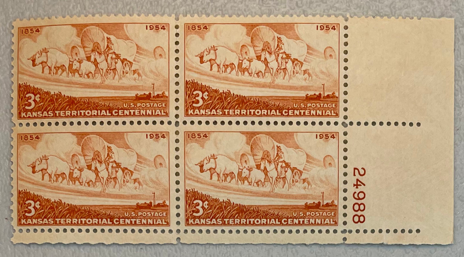 US Stamps Scott # 989 Kansas Centennial Plate Block MNH