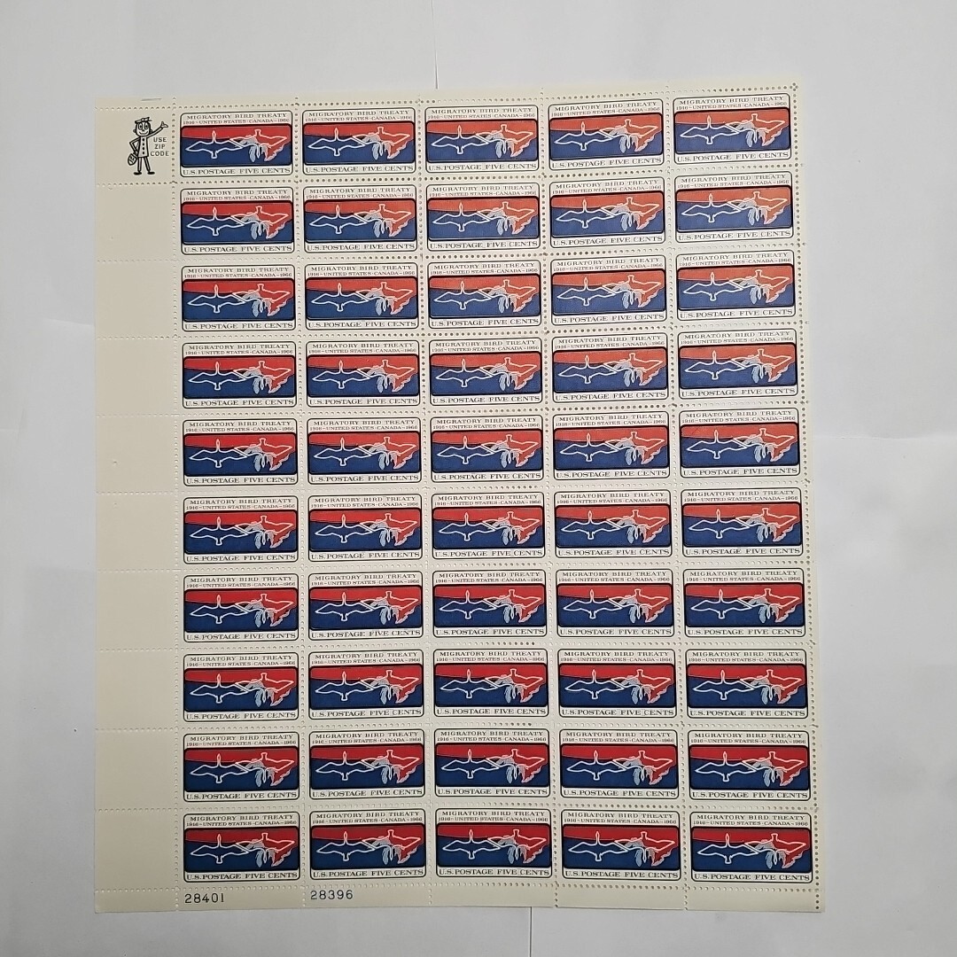 Stamp US Postage 5c 5 Cent Sheet OF 50 Stamps Migratory Bird Treaty 1916-1966