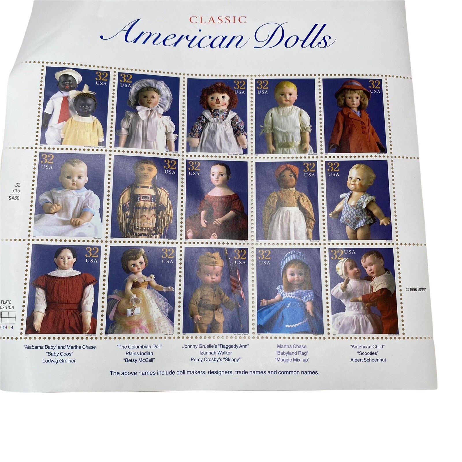 Classic American Dolls Sheets of 15 32¢ Stamps # 3151 Brand New 2 Sheets