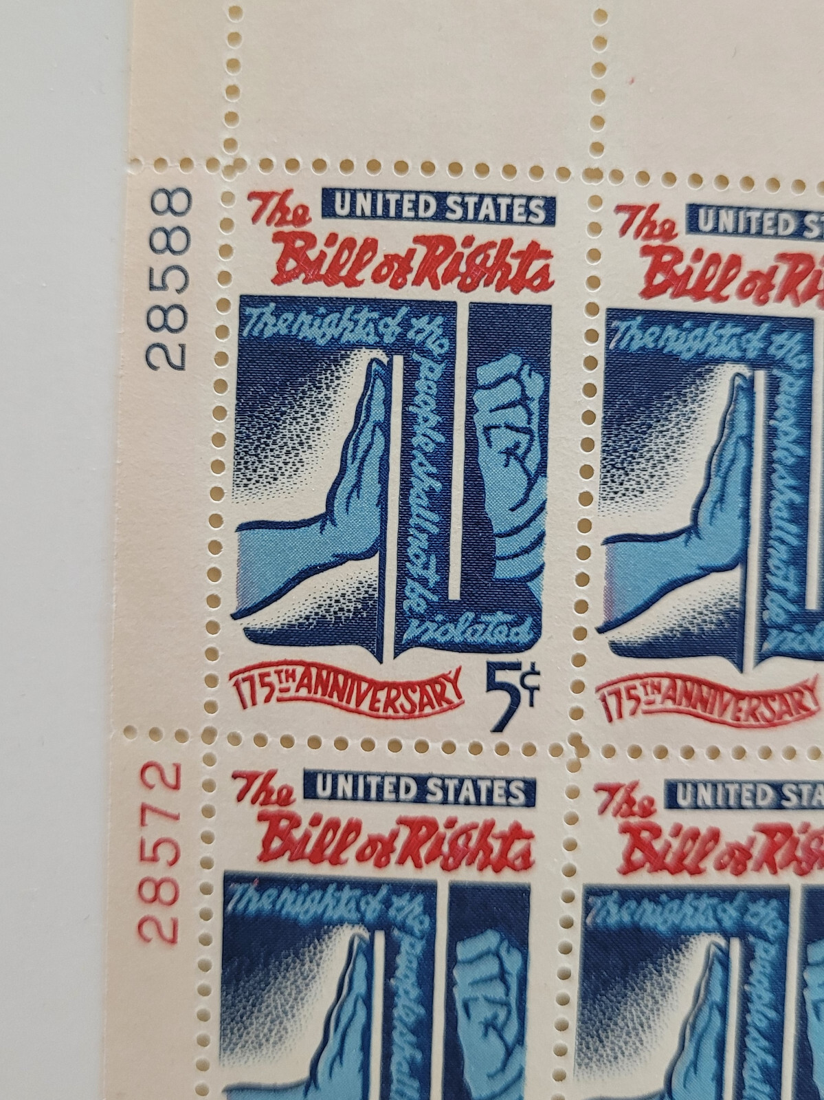1966 US Bill of Rights 5c Block of 4 Sc #1312 MNH OG