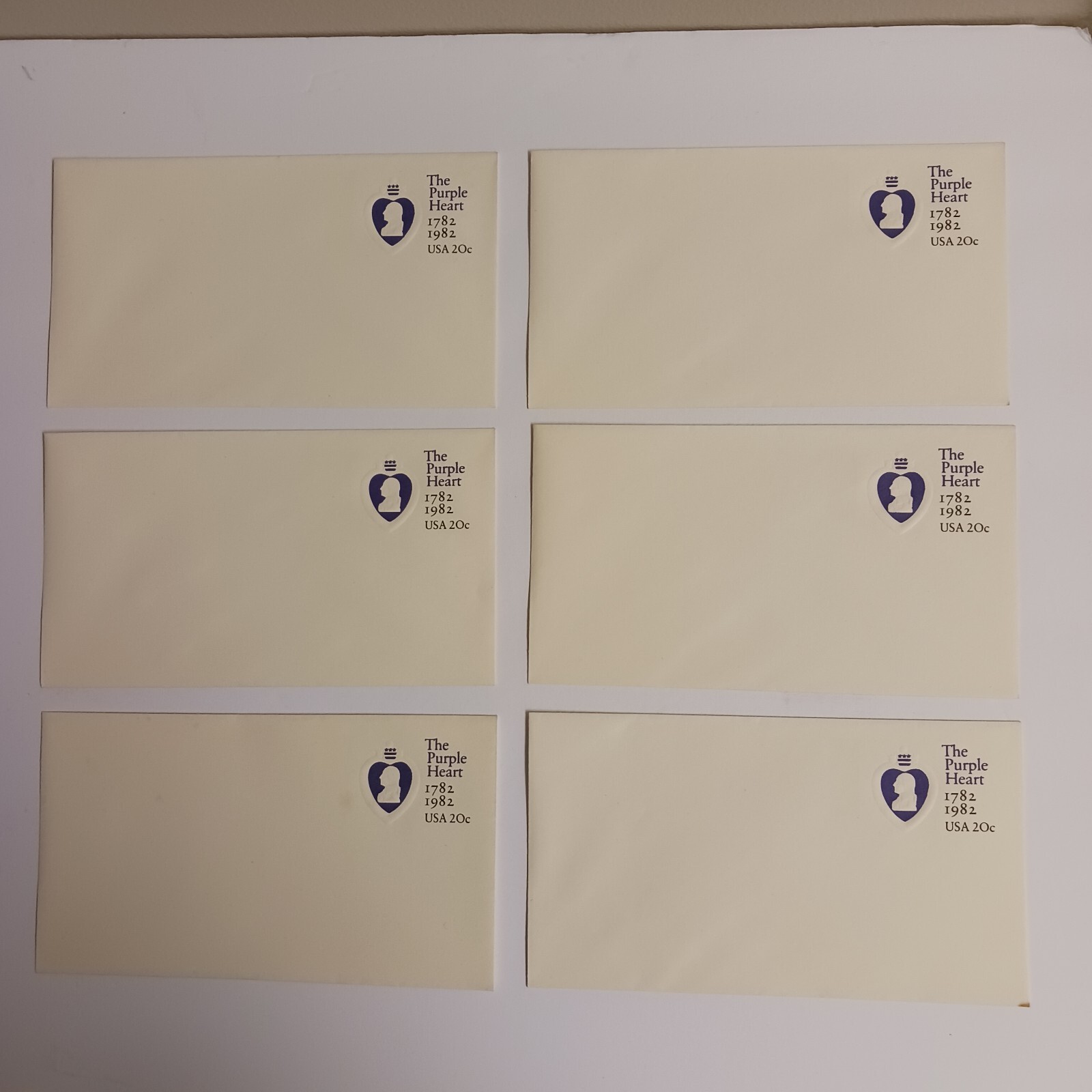 1982 Stamp #U603 The Purple Heart Postal Stationary Envelope 20 c Lot of 6. Mint