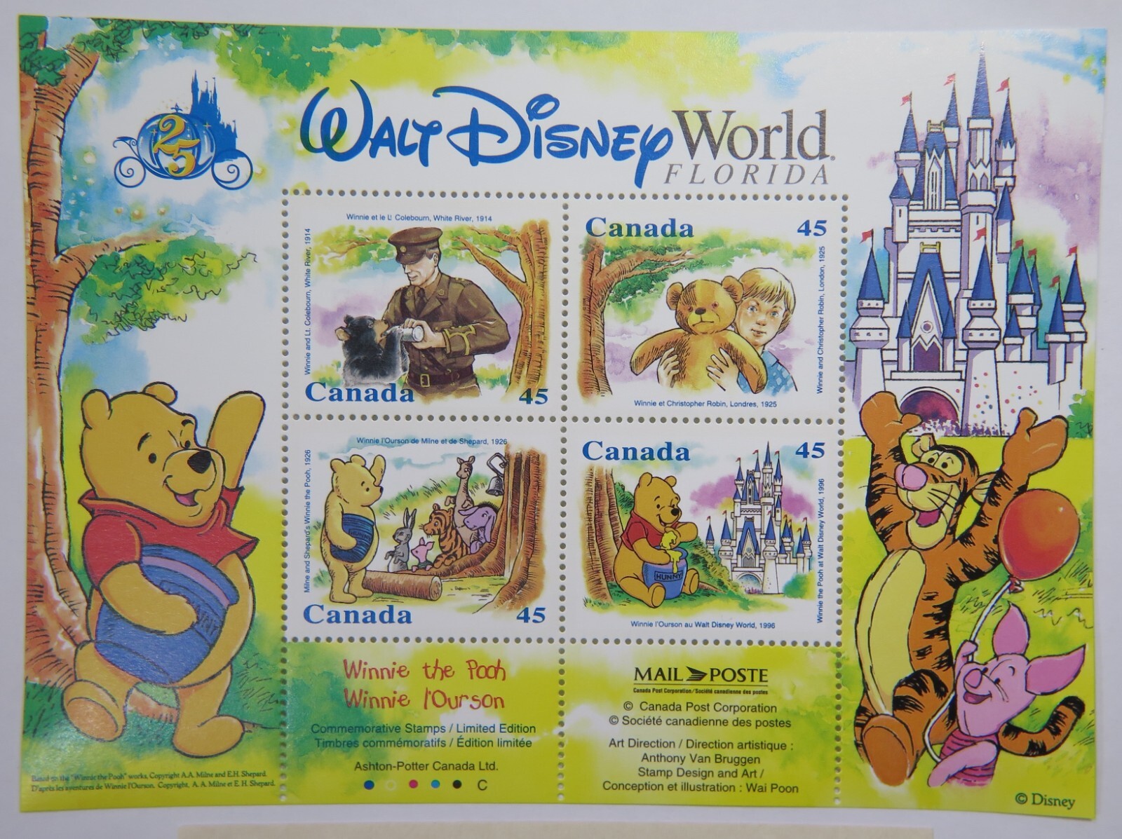 WALT DISNEY WORLD WINNIE THE POOH CANADA STAMP SHEET BLOCK OF 4 LIMITED EDITION⭐