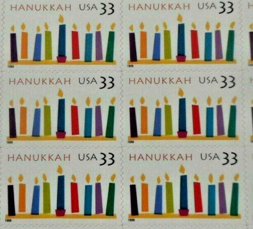 Three Panes x 20 = 60 of HANUKKAH 33¢ Jewish candles US Postage Stamps. USA 3352