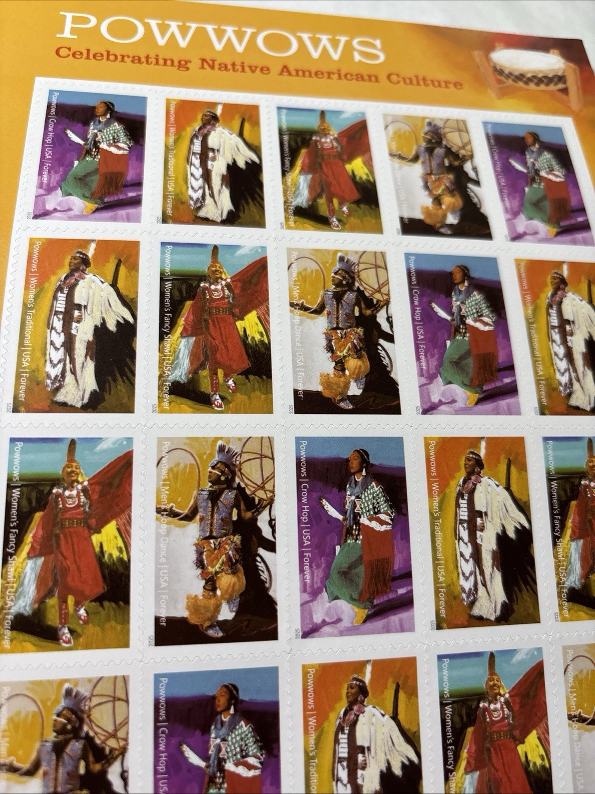 🪶 POWWOWS: CELEBRATING NATIVE AMERICAN CULTURE USPS STAMP SHEET OF 20 🪶