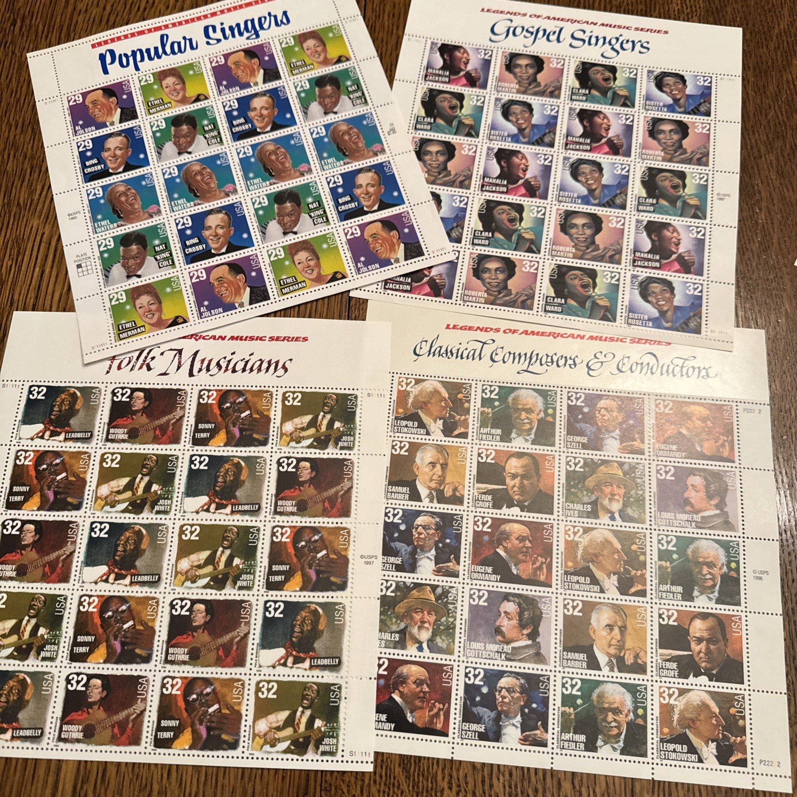 Set of 10 Full Sheets: LEGENDS OF AMERICAN MUSIC SERIES, US Postage Stamps, USA