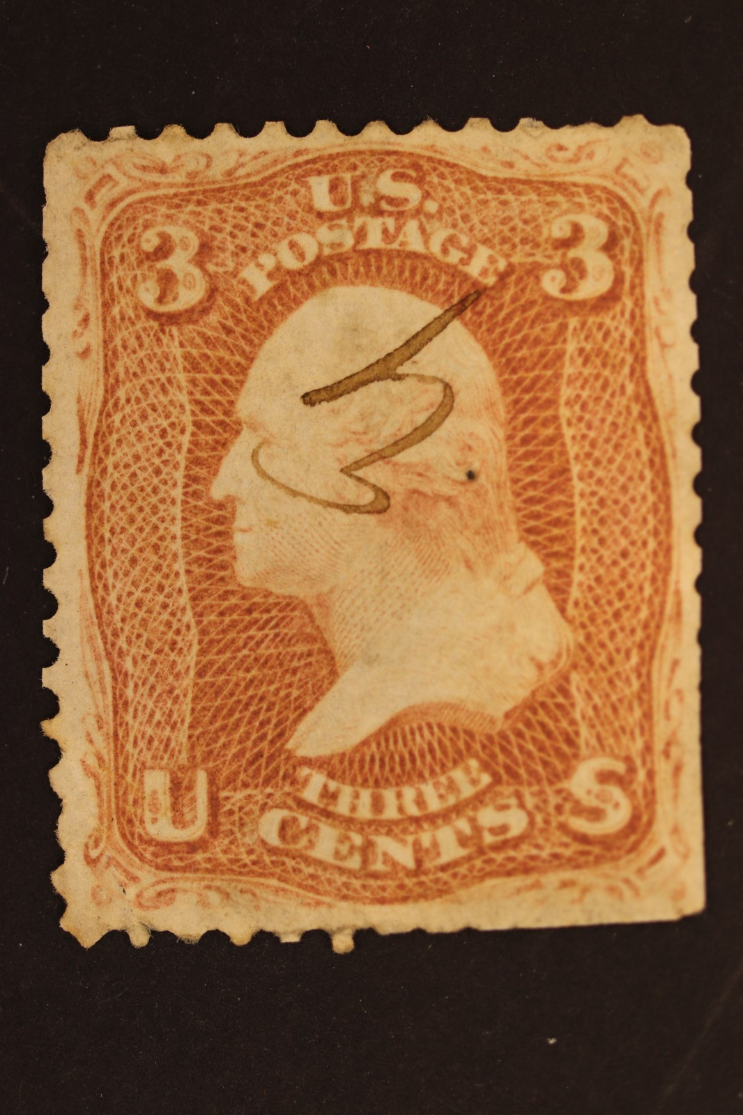 UNITED STATES POSTAGE STAMP 3 CENTS #65 DULL BROWN US