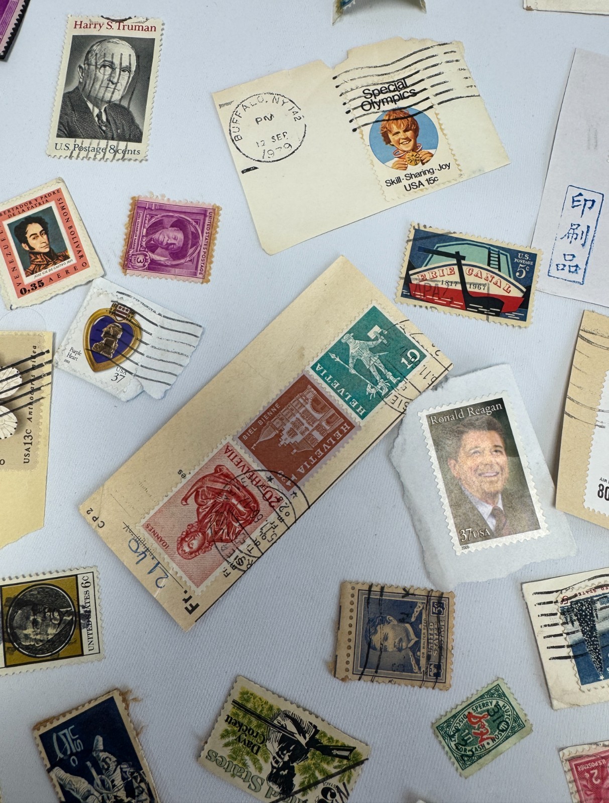 Worldwide Vintage Stamp Collection Lot 75+ Used Stamps on Paper and Off Paper