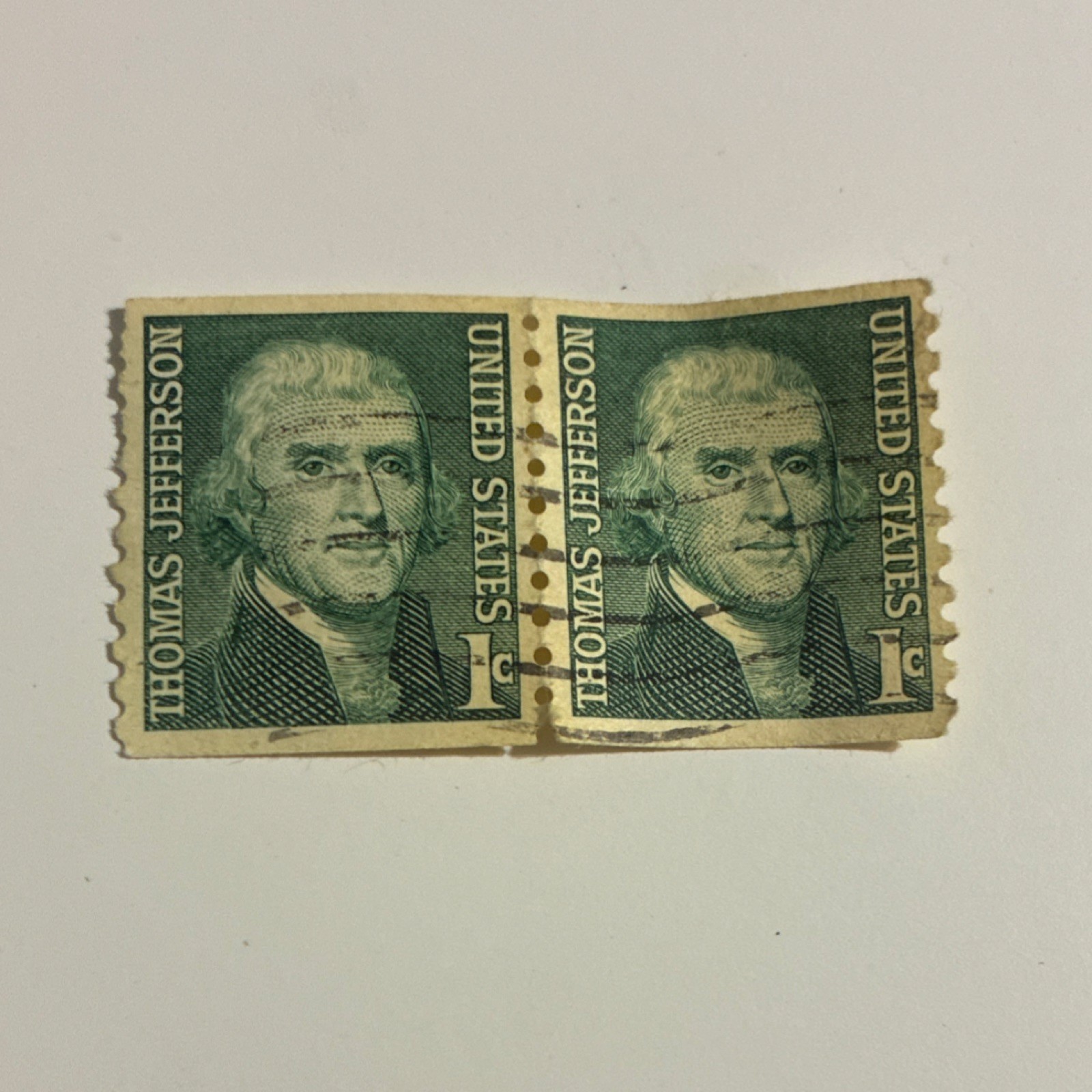 Thomas Jefferson 1 Cent US Postage Stamp Pair Green Presidents United States