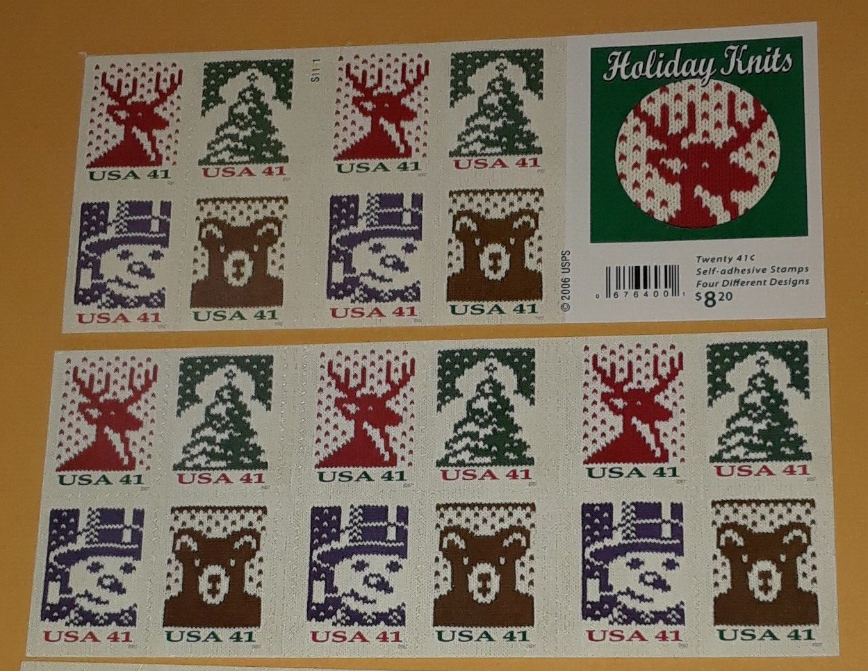 Three Booklets x 20 = 60 Of CHRISTMAS KNITS 41¢ US Postage Stamps. Sc 4211-4214