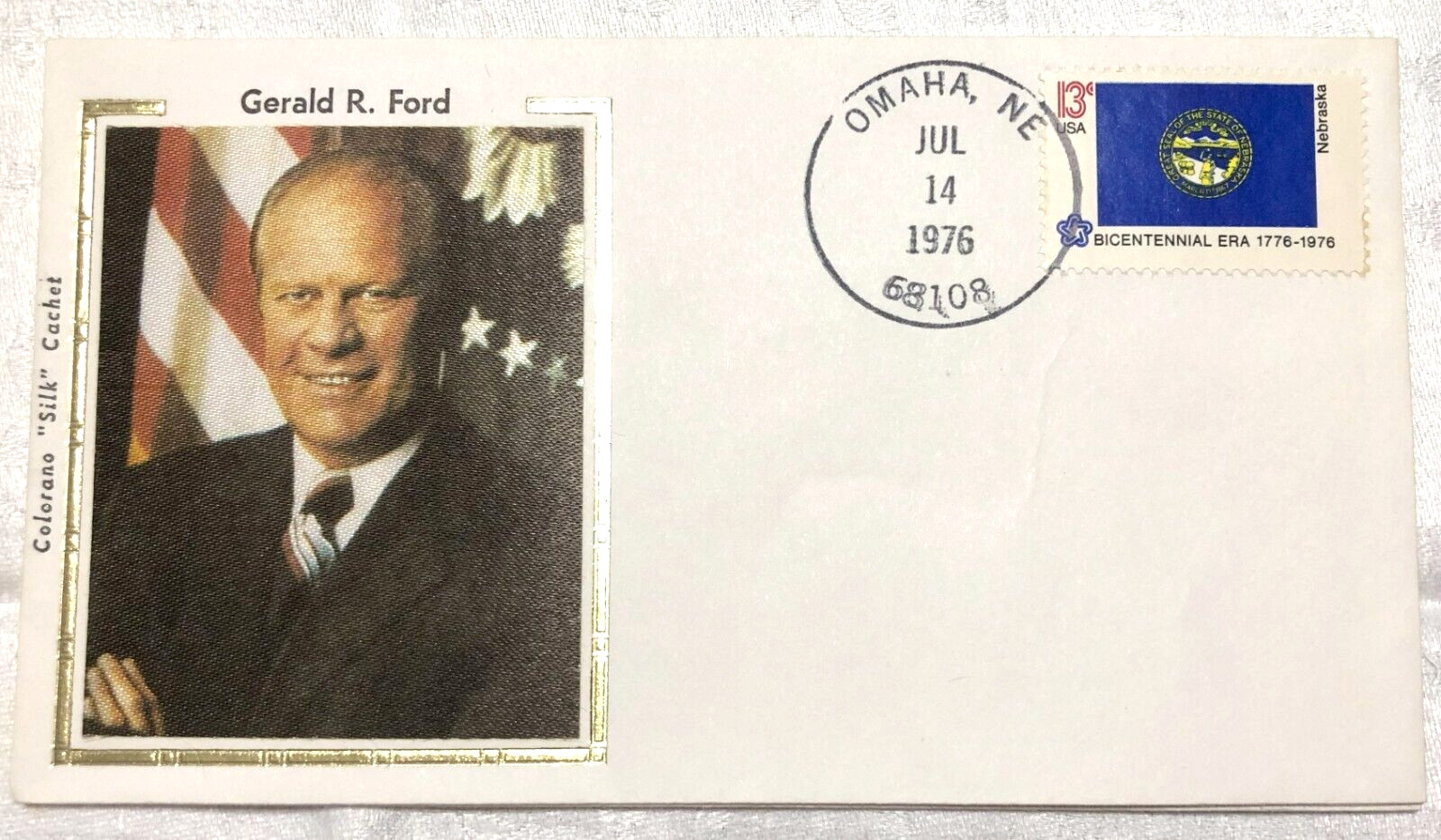 First Day Issue – Gerald R. Ford, 13 cent, 7-14-1976, Colorano “Silk” Cachet