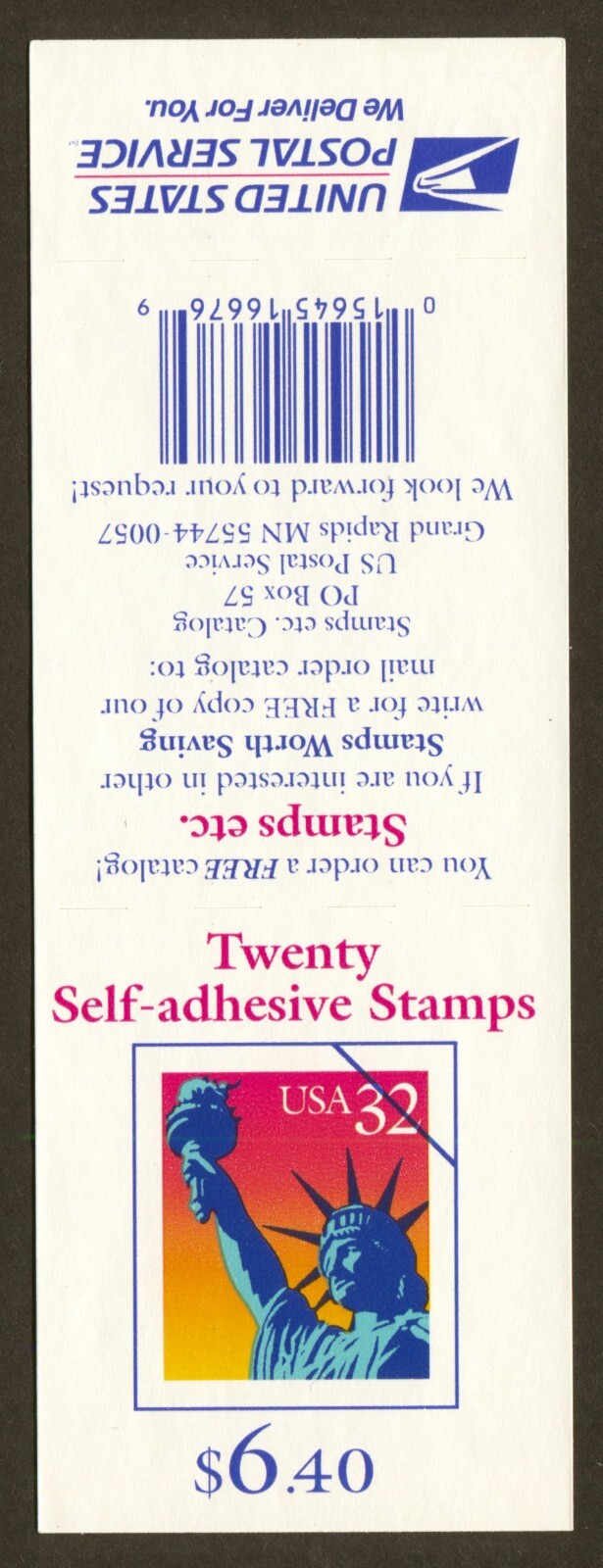 U.S. Scott# 3122a, 1997 Statue of Liberty, Booklet Pane of 20, SCV: $14.00