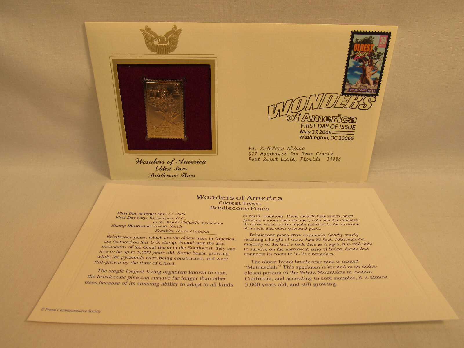 Bristlecone Pines Oldest Tree 22KT Gold Stamp Wonders America 1st Day USPS