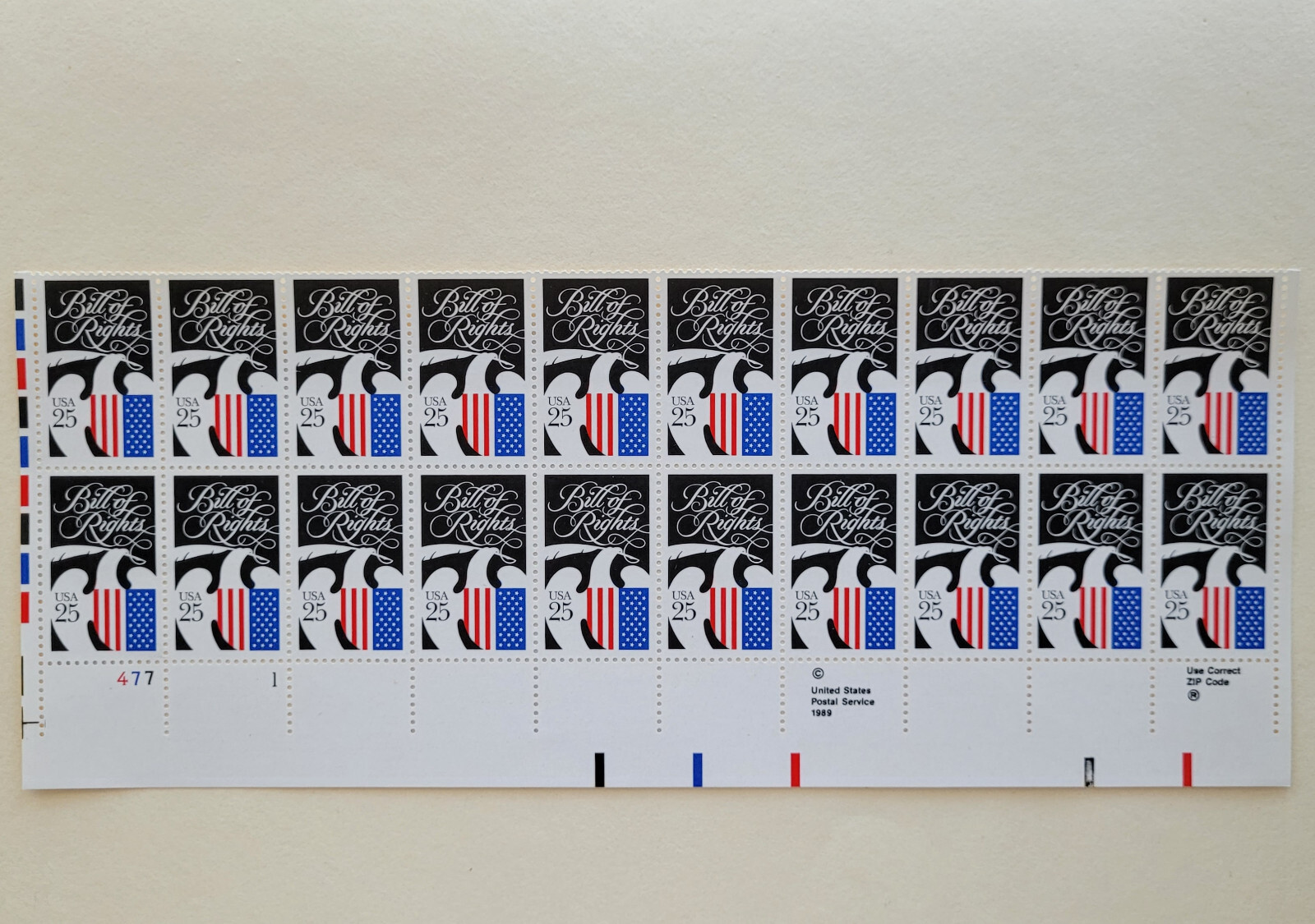 1989 Bill of Rights 25c Block of 20 US Postage Stamps Sc#2421 MNH