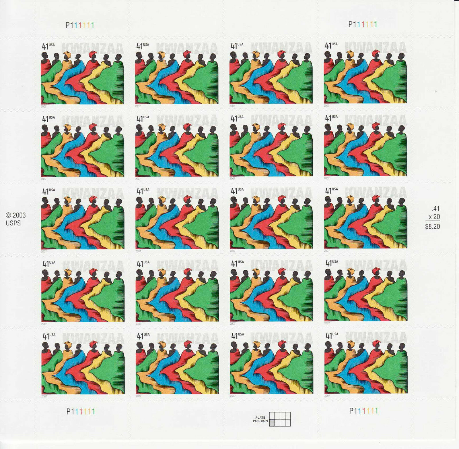 Three Panes x 20 = 60 of KWANZAA 41¢ African-American Holiday US Stamps USA 4220