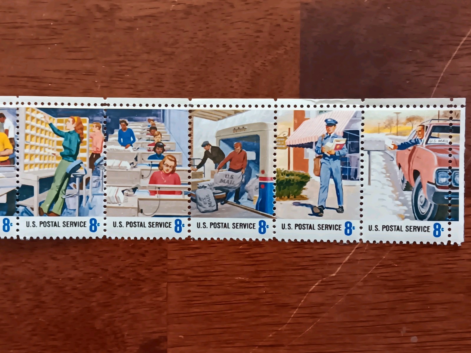 USPS Strip of 10 Stamps Featuring Postal Carriers 8 Cents MNH