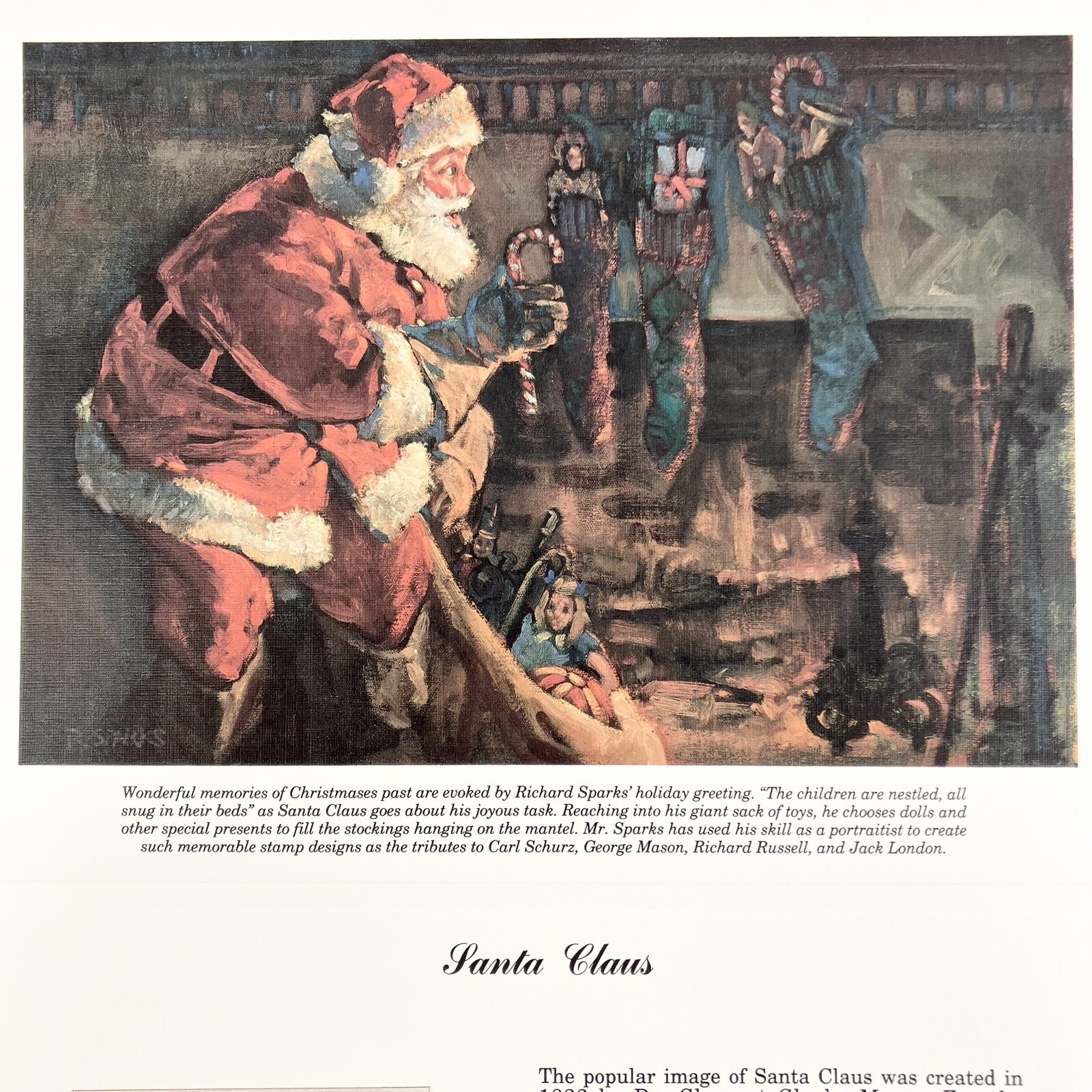 Richard Sparks Santa Claus Christmas Postage Stamp Art USPS Farmable Gift 1991