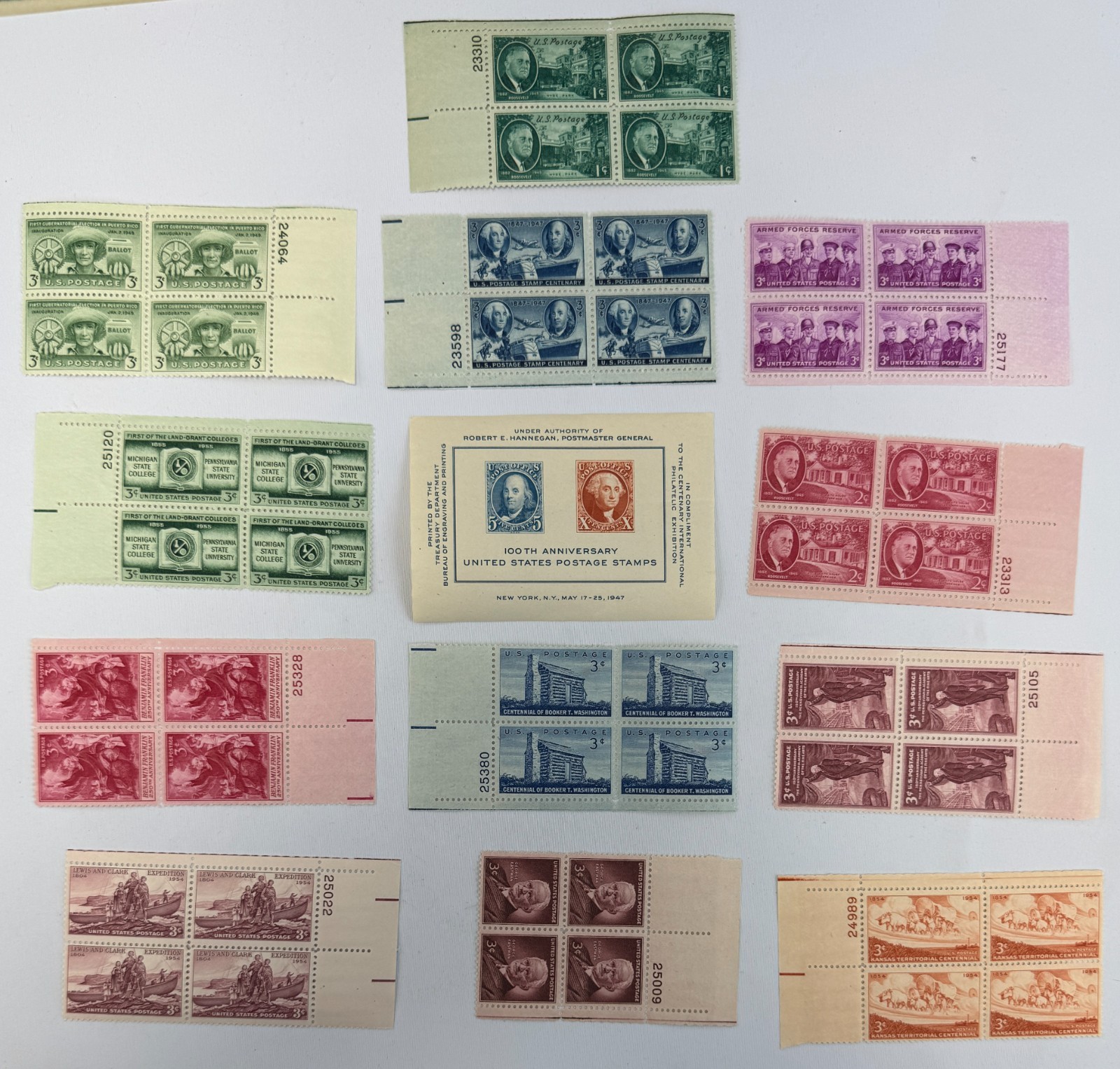 Mint US Plate Blocks 1947 CIPEX Souvenir Sheet MNH FDR Franklin Lewis Clark