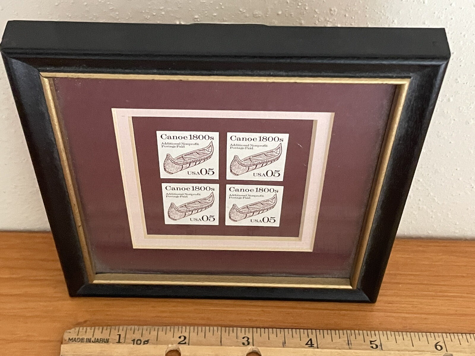 Canoe 1800s 05c 1991 Transportation Series Brown – 4 stamps framed