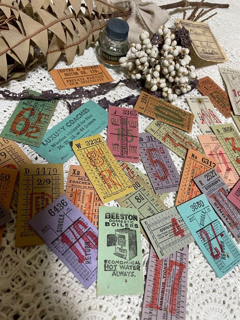 Vintage bus block ticket collection overseas 32 sheets paper junk AA