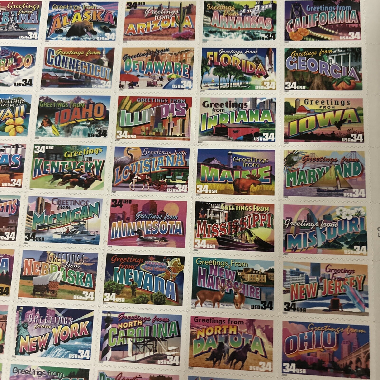 US SCOTT 3561 – 3610 SHEET OF 50 GREETINGS 34 CENT FACE MNH Stamps 17.00 Face