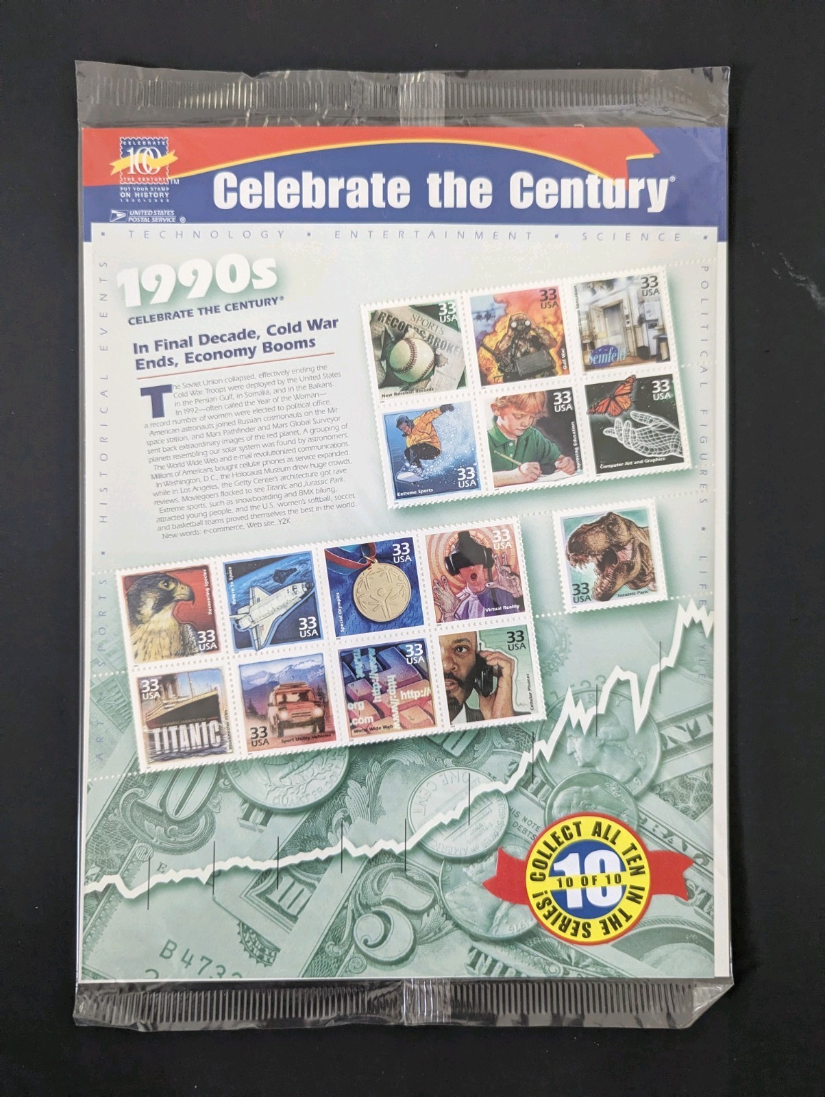 New Unopened CELEBRATE THE CENTURY 1900-1990 Complete 10 Sheet Set US Stamps USA