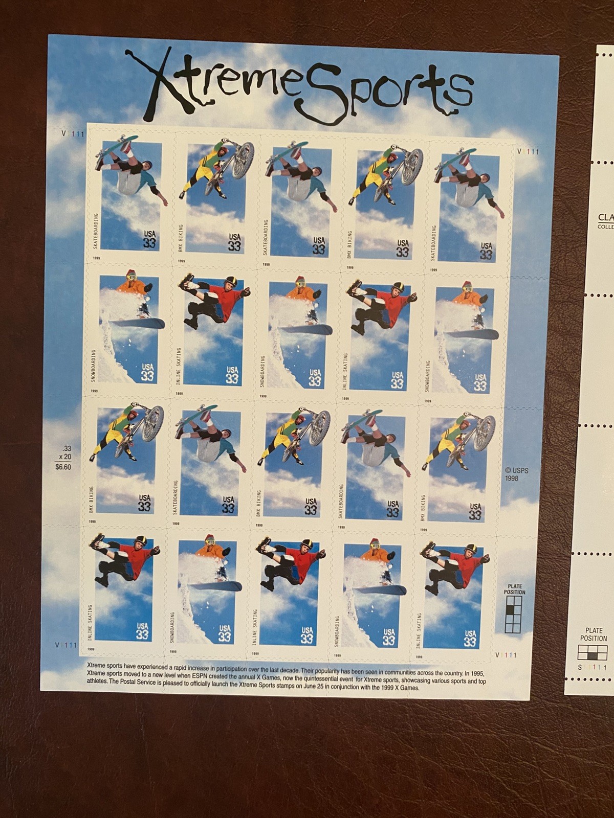 US Postage Stamp Lot of 2 Sheets-Extreme Sports Snowboard, 1996 Atlanta Olympics