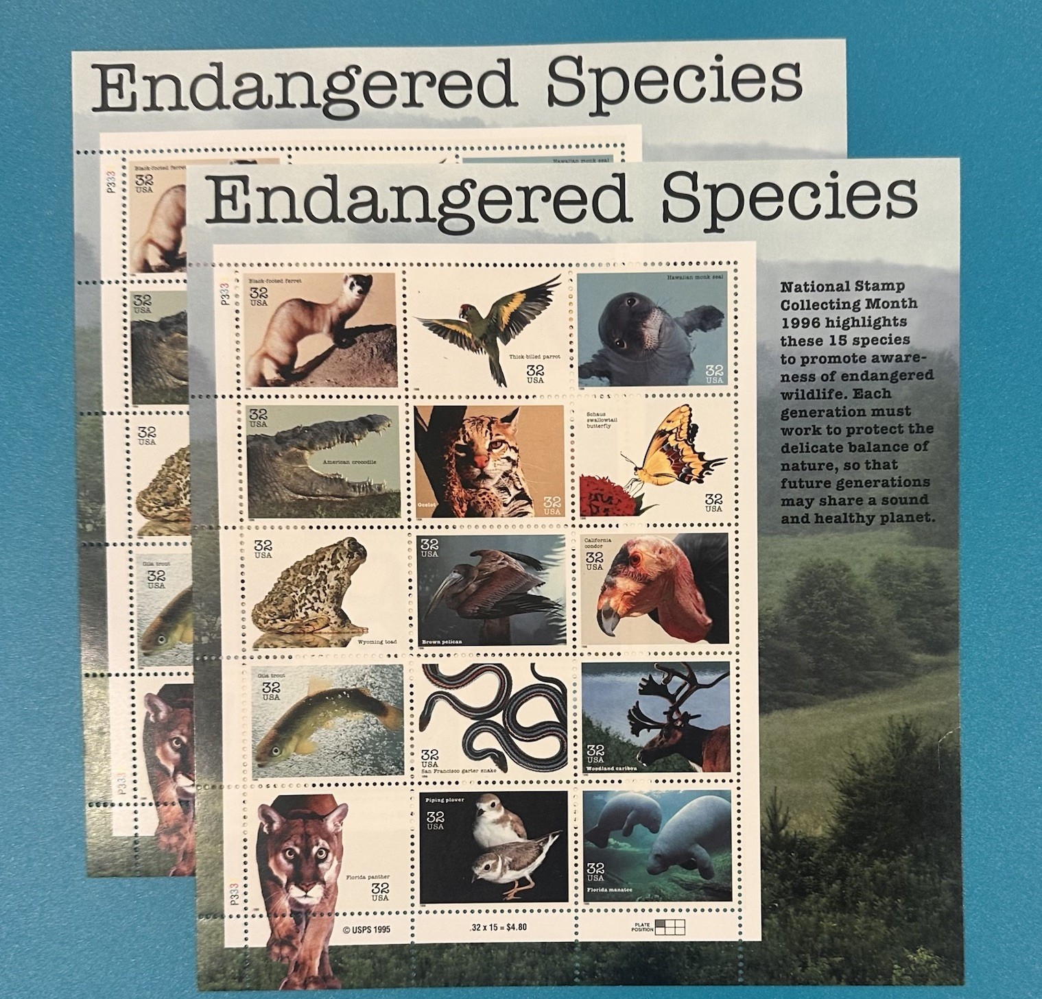 Endangered Species Postage Stamp 32¢ Two Sheets US Postage Stamps #3105