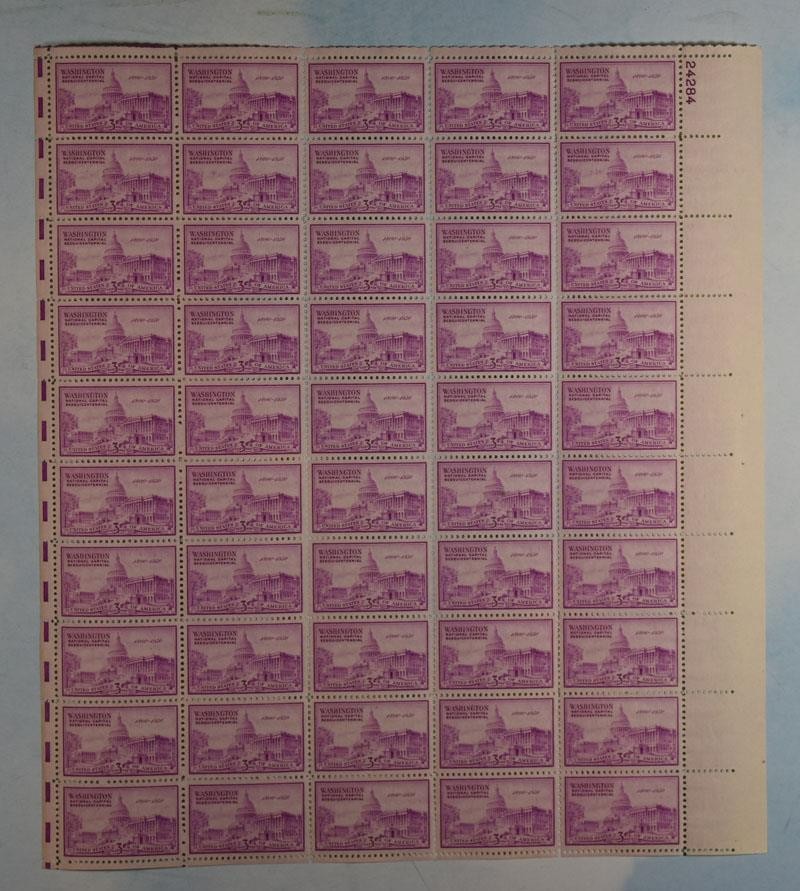 US SCOTT 992 SHEET OF 50 NATIONAL CAPITAL STAMPS 3 CENT FACE MNH