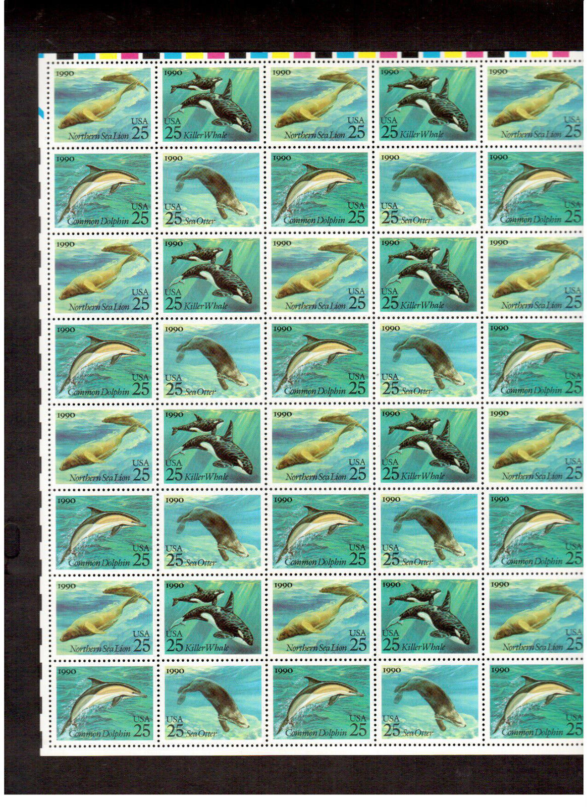 FULL SHEET 25 cent # 2508-2511 Sea Mammals Dolphin Lion Whale Otter 1990