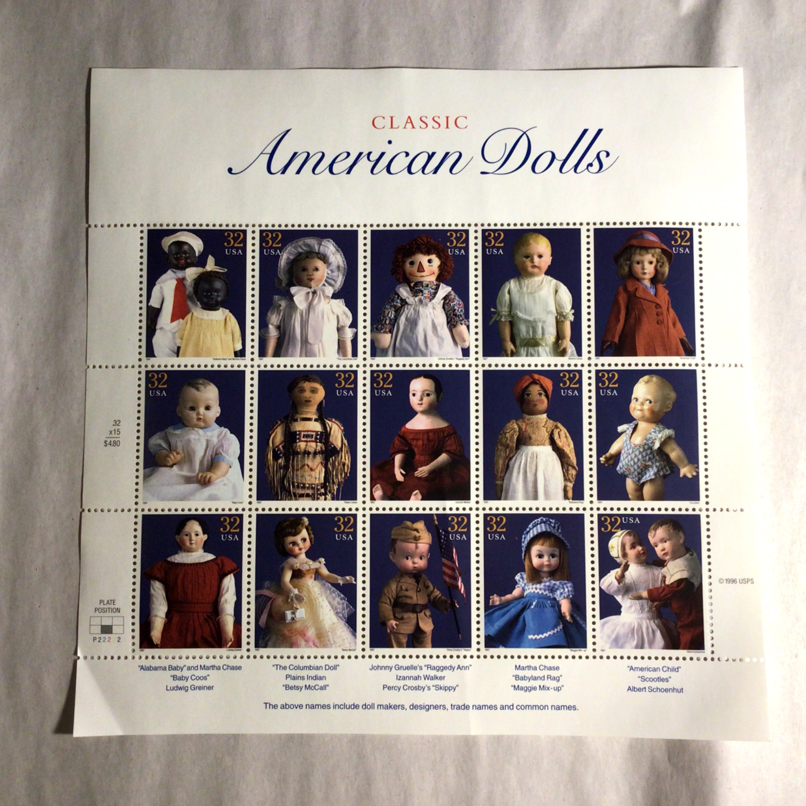 15 U.S. Postage Stamps CLASSIC AMERICAN DOLLS 1996 set Unused