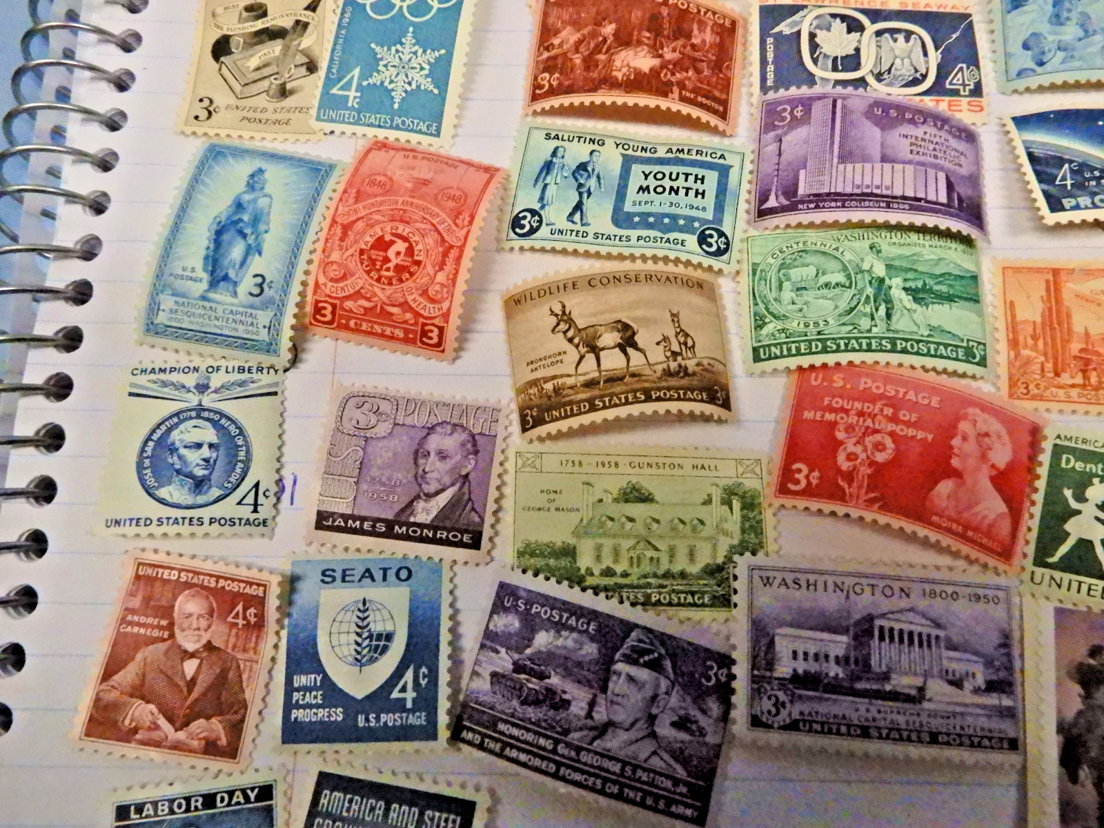 Mixed of 49 unuseable Multiples, Strips & Singles of US Postage Stamps USA