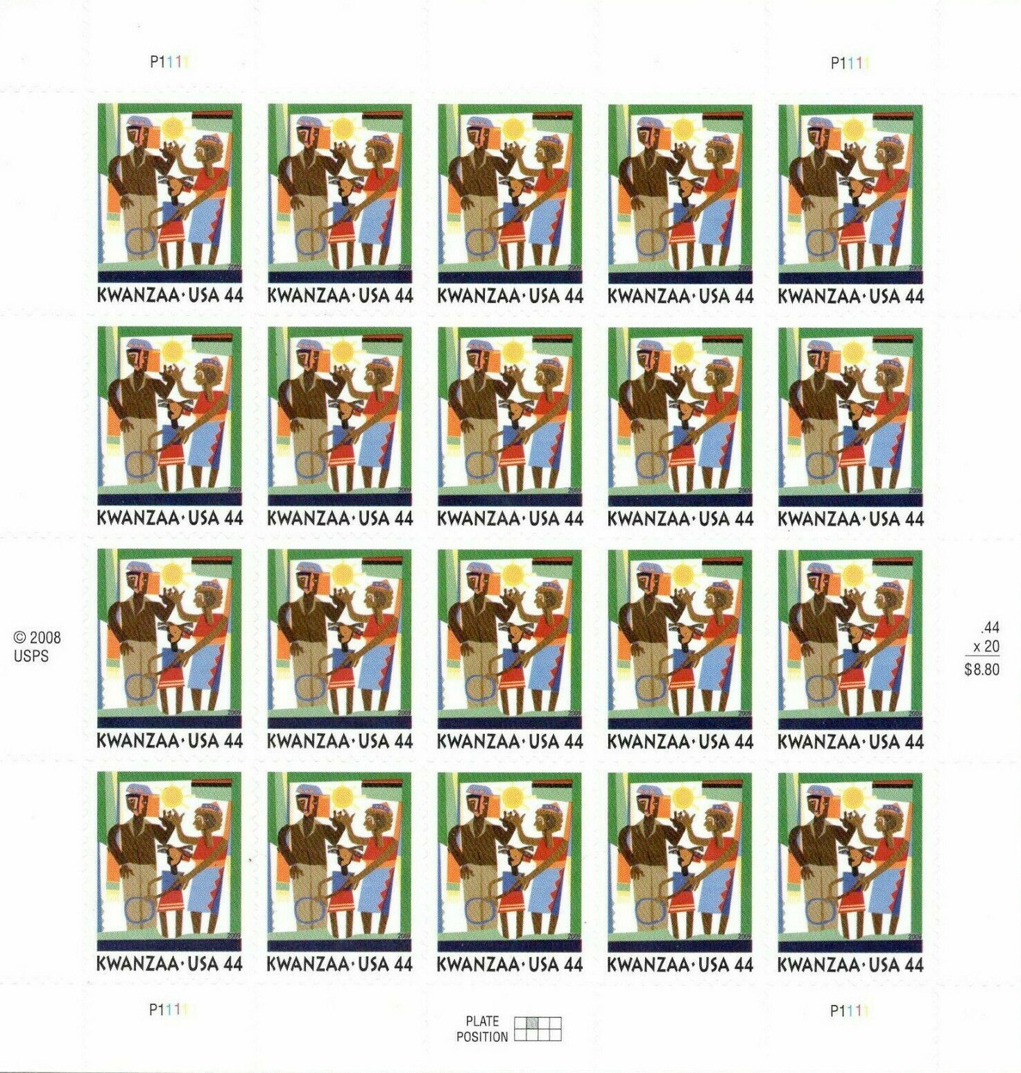 Three Panes x 20 = 60 of KWANZAA 44¢ African-American Holiday US Stamps USA 4434