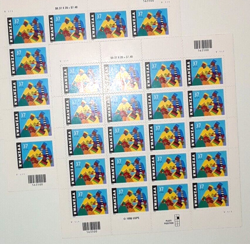 Three Panes x 20 = 60 of KWANZAA 37¢ African-American Holiday US Stamps USA 3673