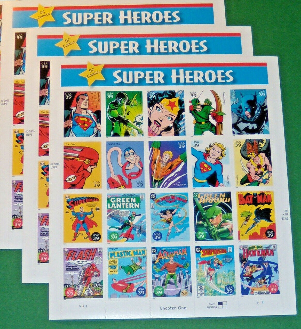 Three Sheets x 20 = 60 of DC Comics SUPER HEROES 39¢ US Postage Stamps USA #4084