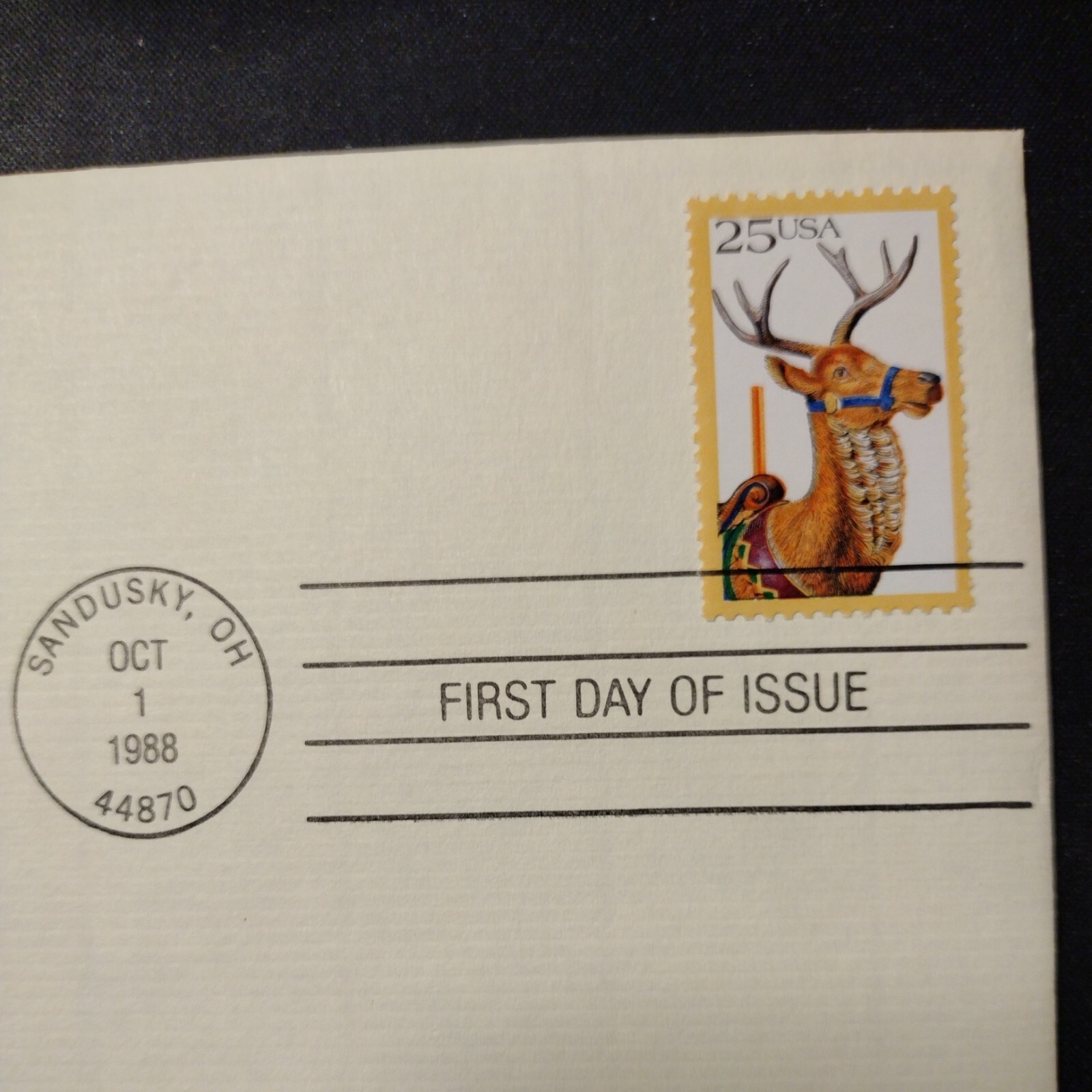 Deer 1988 FIRST DAY ISSUE 25 CENT STAMP GOLD Carousel Animals