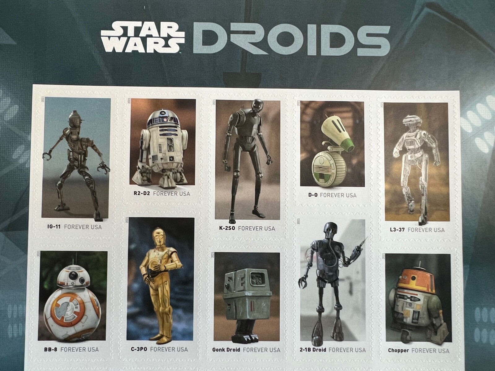 NEW! FULL SHEET 2021 STAR WARS DROIDS Qty:20 US STAMP BLOCK 577600