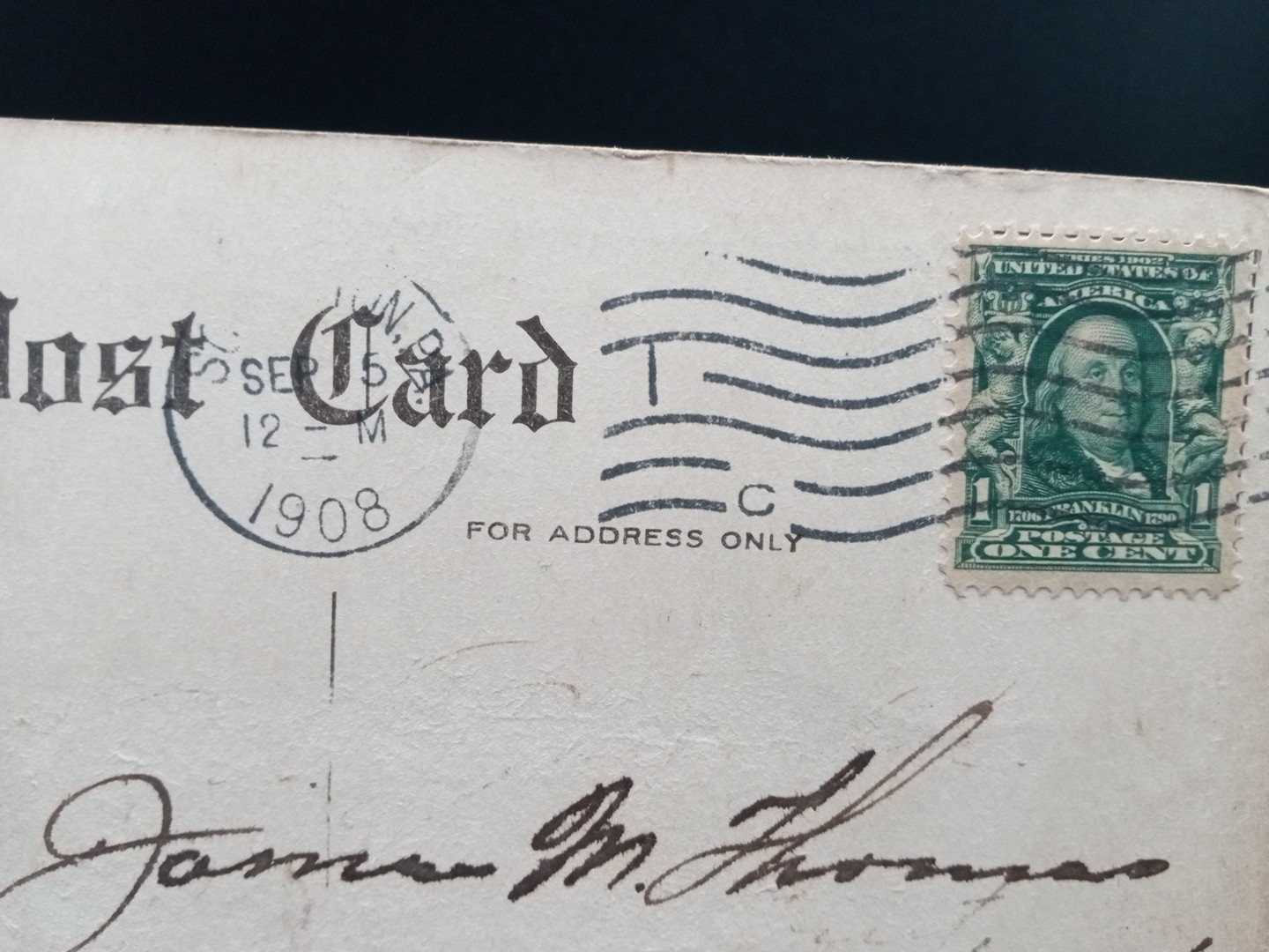 1908 DL&W Railroad “The Notch” Scranton PA Postcard w/ 1¢ Franklin Stamp