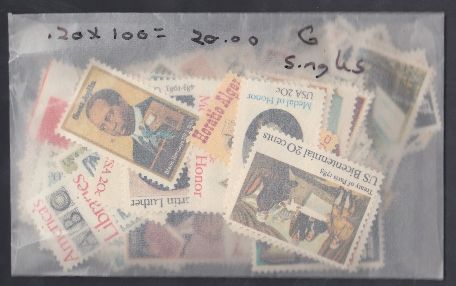 US Discount Bulk Postage – $20 Worth of 20 Cent Stamps – 100 Stamps Below Face!