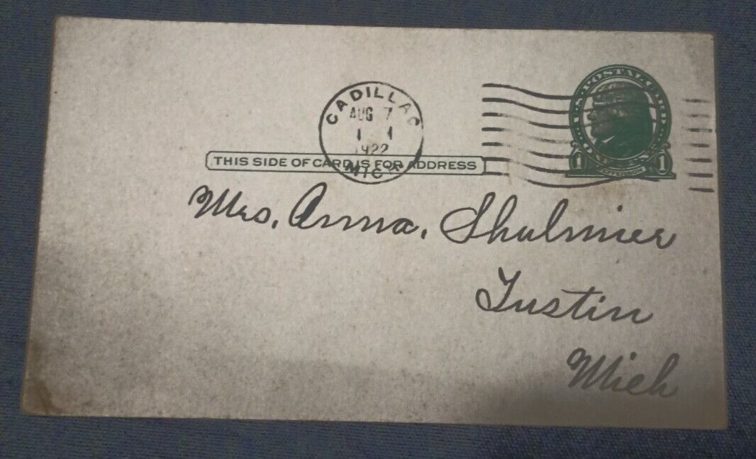 VTG 1922, Jefferson, One Cent Stamp, Post Card, Circulated