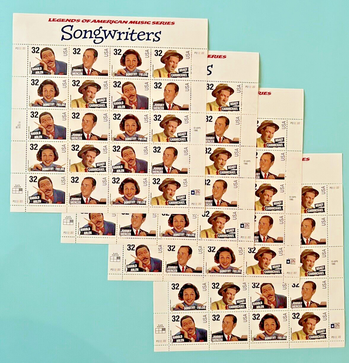 SCOTT #3100-3103 SONGWRITERS 32¢ | 4 SHEETS x 20 = 80 STAMPS | FV$25.60