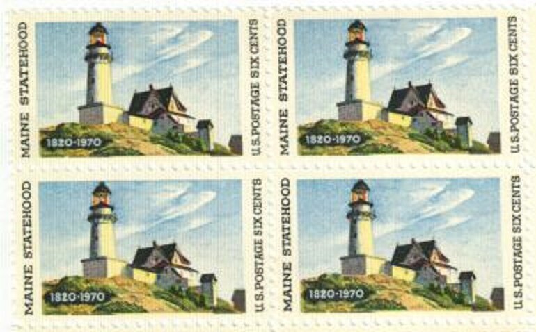 MAINE STATEHOOD-LIGHTHOUSE–Block of 4 Collectible Unused 1970 Stamps-FREE SHIP