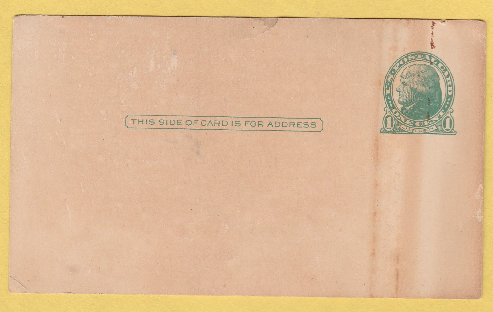 Vintage U.S. Postal card with 1 cent green Jefferson stamp Pre-Stamped