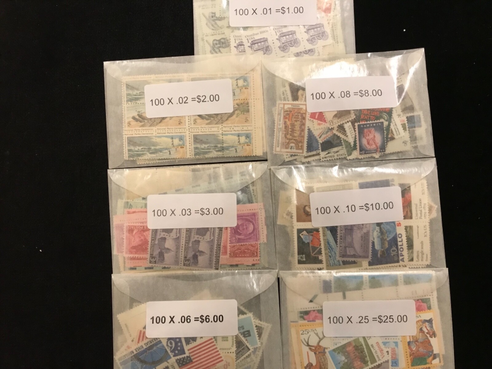US MINT POSTAGE $66.00 face value collection with 100 each mix Denominations