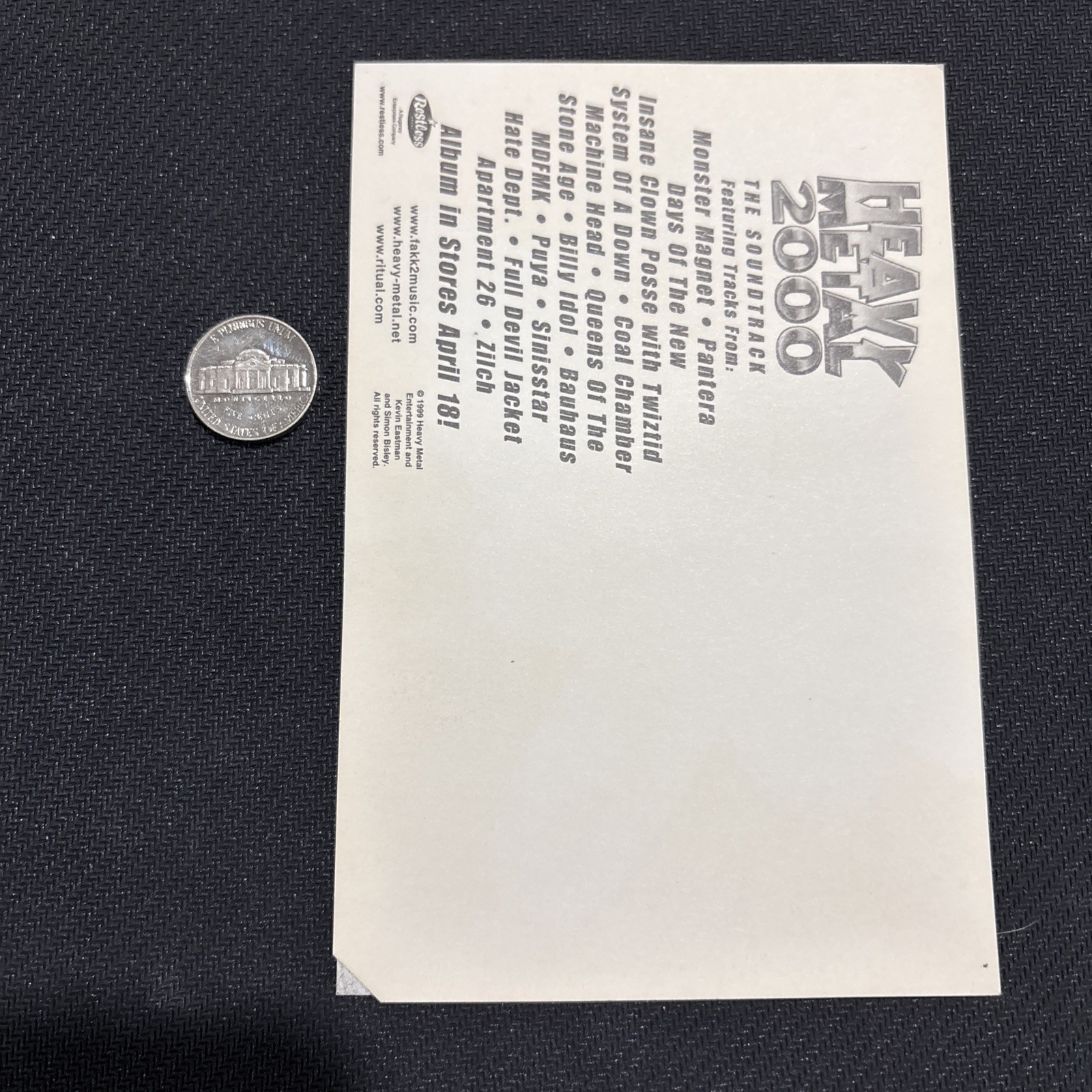 Heavy Metal 2000 Promotional Sticker Postcard Flawless New Old Stock ICP Pantera