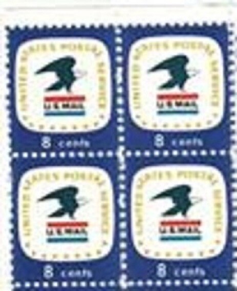 US POSTAL SERVICE EMBLEM–Block of 4 Collectible Unused 1971 Stamps-FREE SHIP