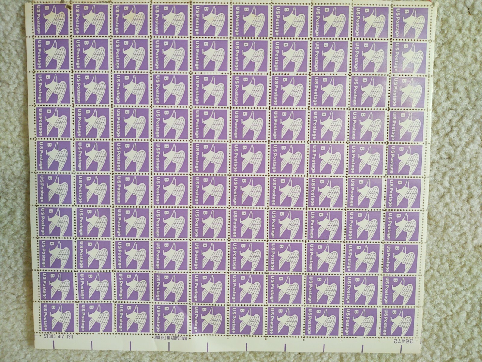 1981 Postage Stamp Full Sheet, US Postage B Stamp, #1818
