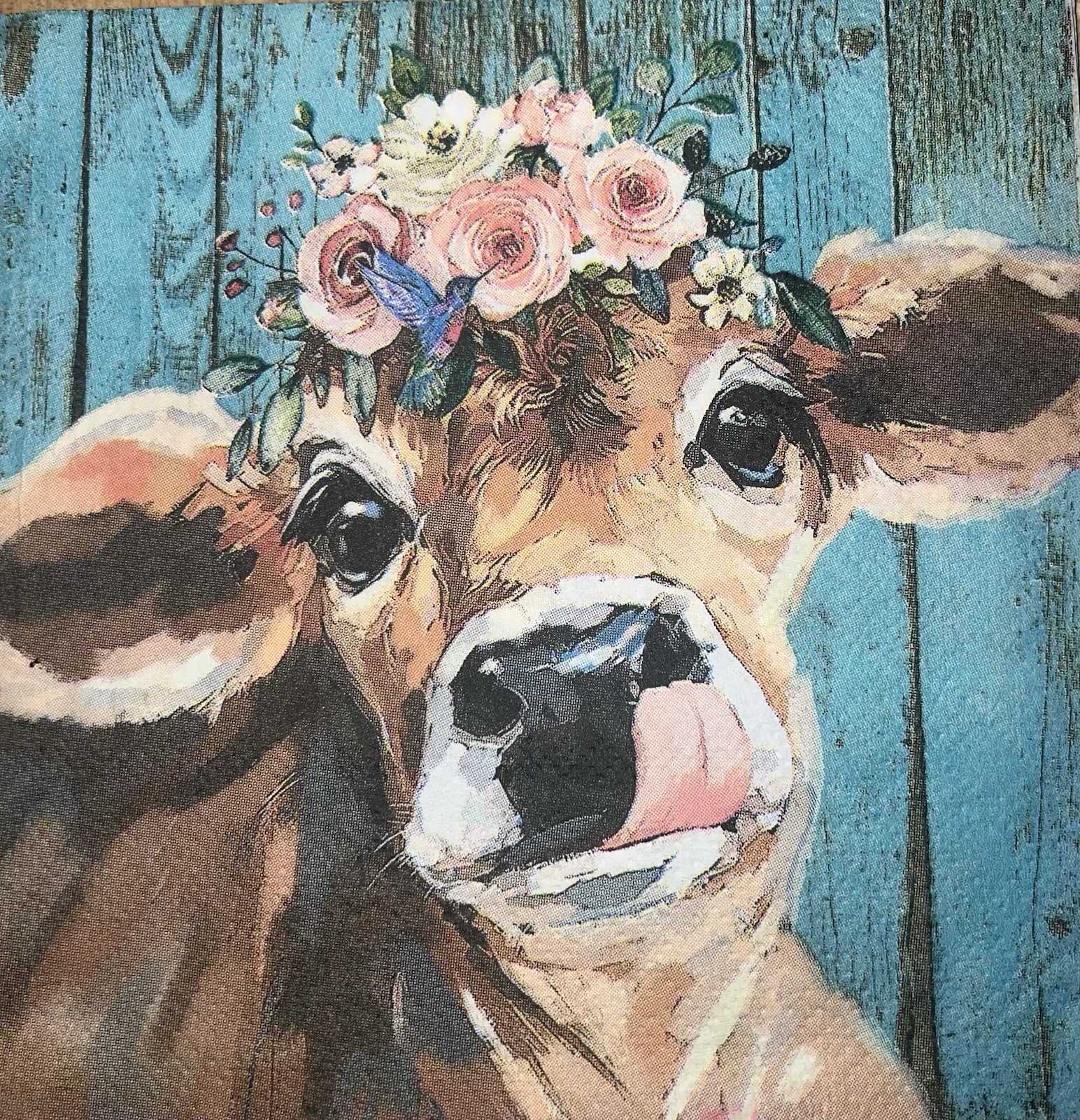 TWO Paper LUNCHEON Decoupage Art Craft Napkins Highland COW W/ Flowers 6.5”x6.5”