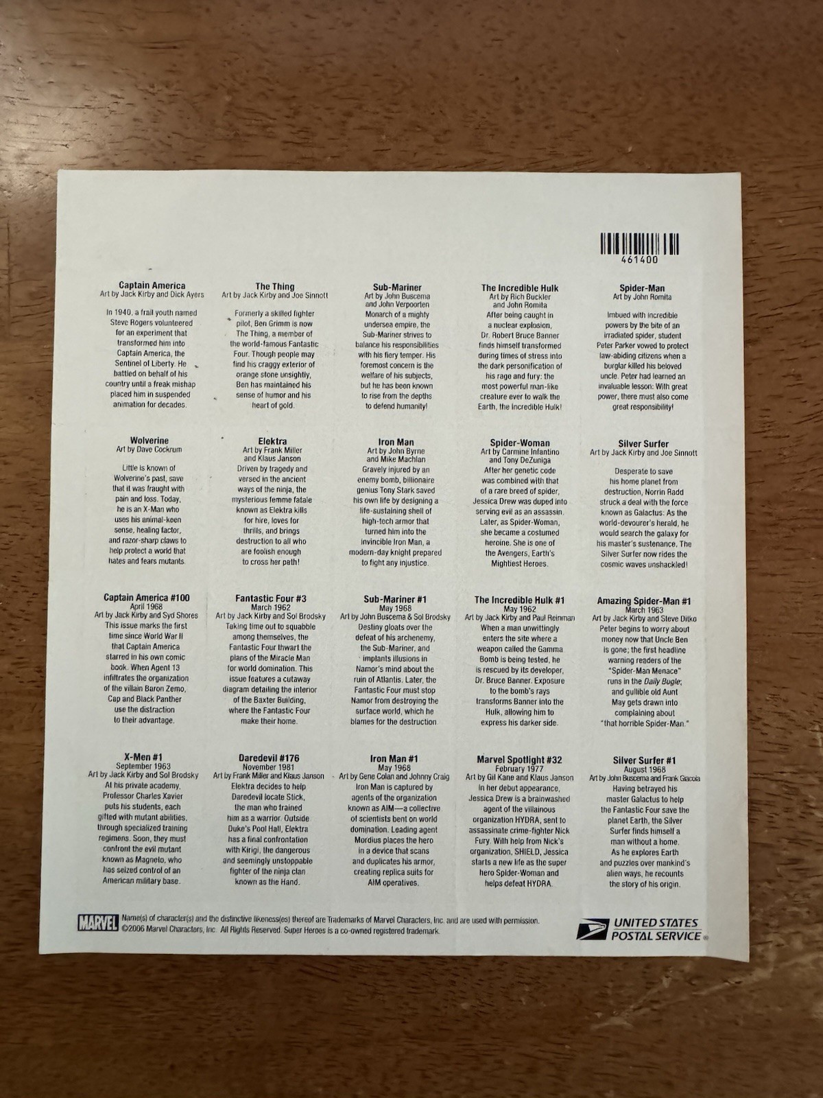 United States 41¢ Marvel Comics Super Heroes Postage Stamp #4159 Full Sheet