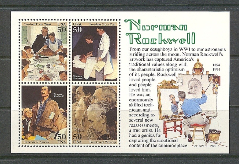 USA S/S SC# 2840 NORMAN ROCKWELL S/S OF 4 X $0.50 – MNH