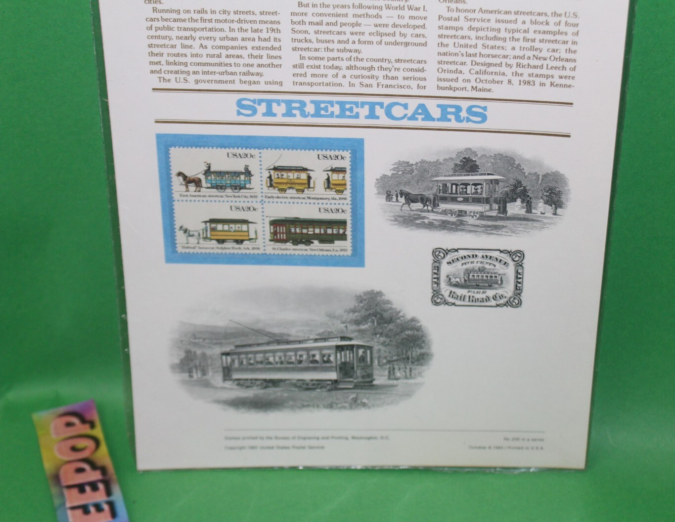 American Commemoratives Streetcars USPS Stamps Panel 200 October 8, 1983